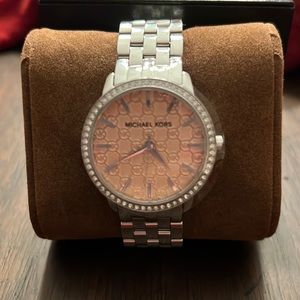 NWT Authentic Michael Koran Runway MK Monogram Silver Pink Women’s MK3373 Watch